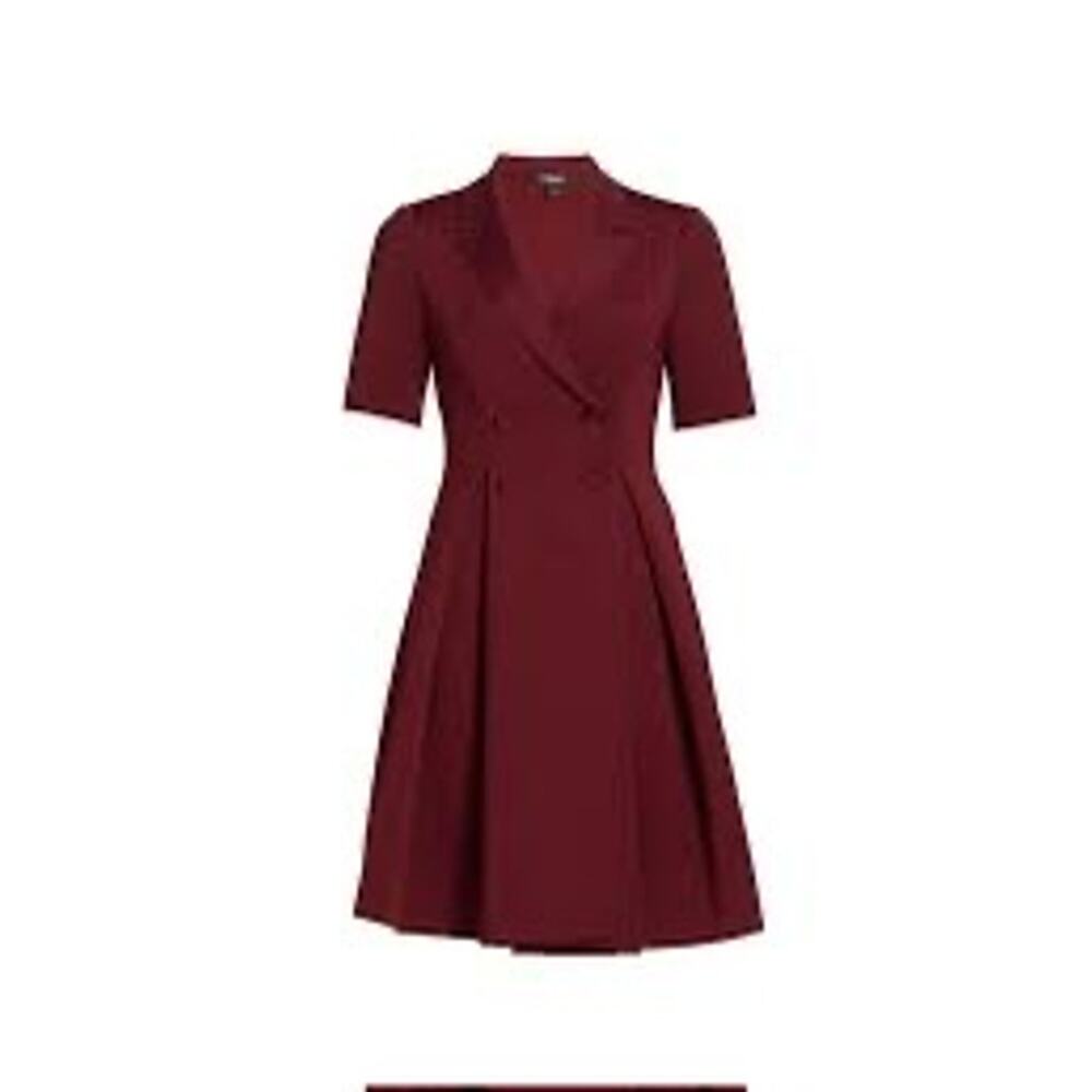 Badgley Mischka Scuba Double Breasted Pleated Short Sleeve Dress Sz 12 Burgundy - Picture 8 of 11